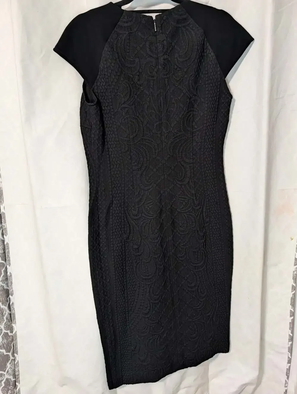 Tory Burch Black Matelasse Scroll Sheath Dress Size S